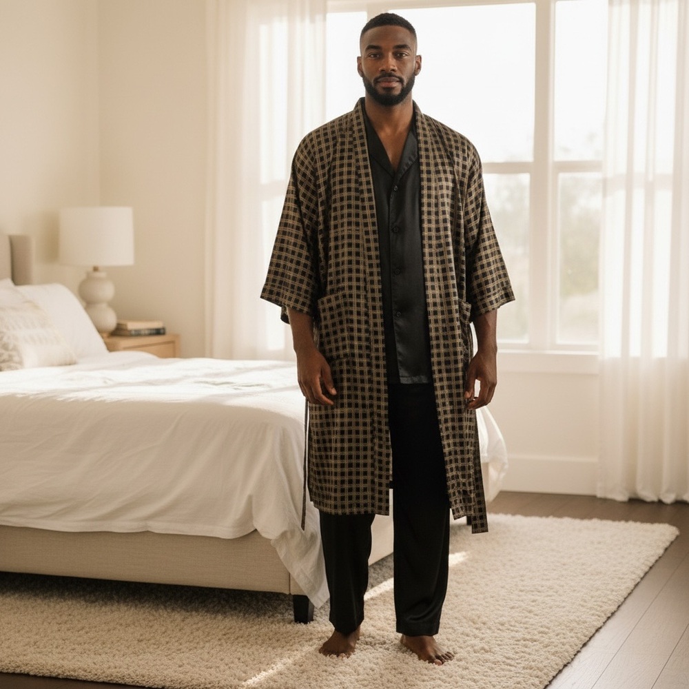 Rare Vintage Victoria's Secret Gentleman Black and Brown Men's Satin Robe
